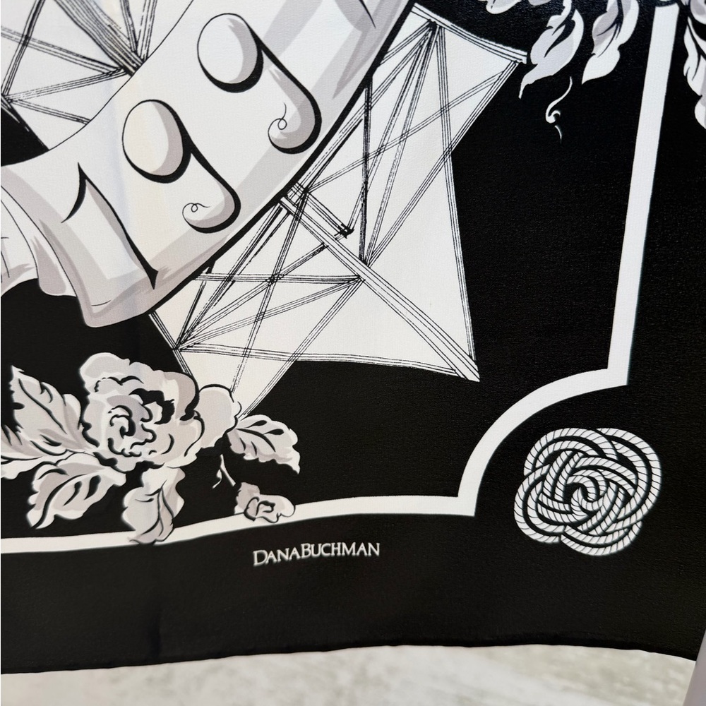 Vintage Dana Buchman “Bonne Annee 1997” silk Scarf - Picture 2 of 10